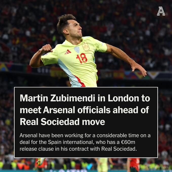 TA：祖比門迪已抵達(dá)倫敦，完成轉(zhuǎn)會阿森納的手續(xù)