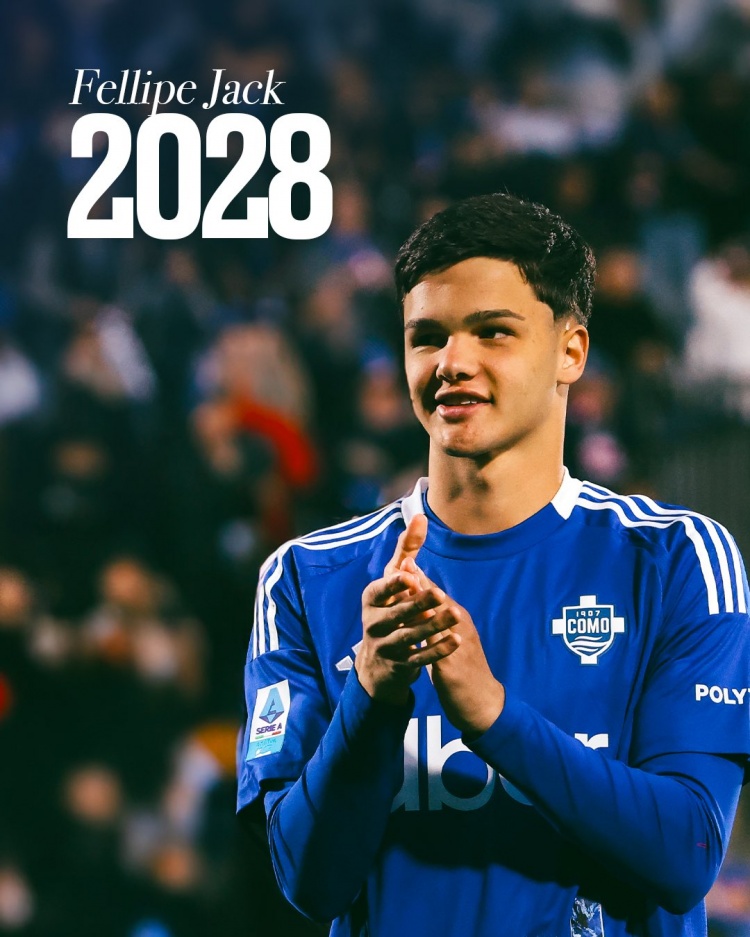 官方：科莫買斷19歲中衛(wèi)費(fèi)利佩-杰克，簽約至2028年