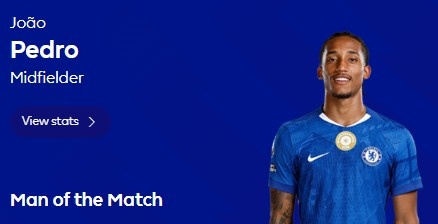 1射2傳，若昂-佩德羅當(dāng)選切爾西5-1西漢姆一役全場(chǎng)最佳