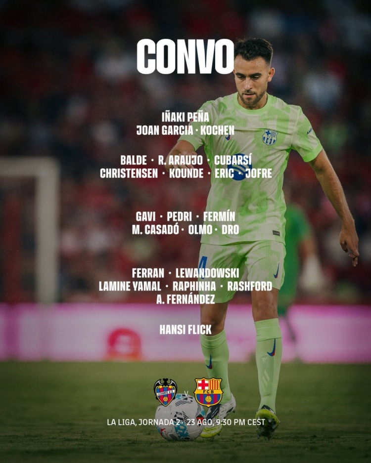 巴薩客戰(zhàn)萊萬(wàn)特名單：萊萬(wàn)回歸，亞馬爾、拉什福德、奧爾莫在列