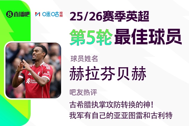 直播吧X咪咕體育|英超第5輪最佳：赫拉芬貝赫，執(zhí)掌攻防轉(zhuǎn)換的神!