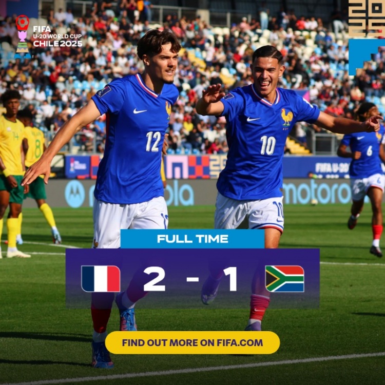 世青賽：法國(guó)U20以2-1勝南非U20取開(kāi)門(mén)紅，貝爾蒙特、米沙爾破門(mén)